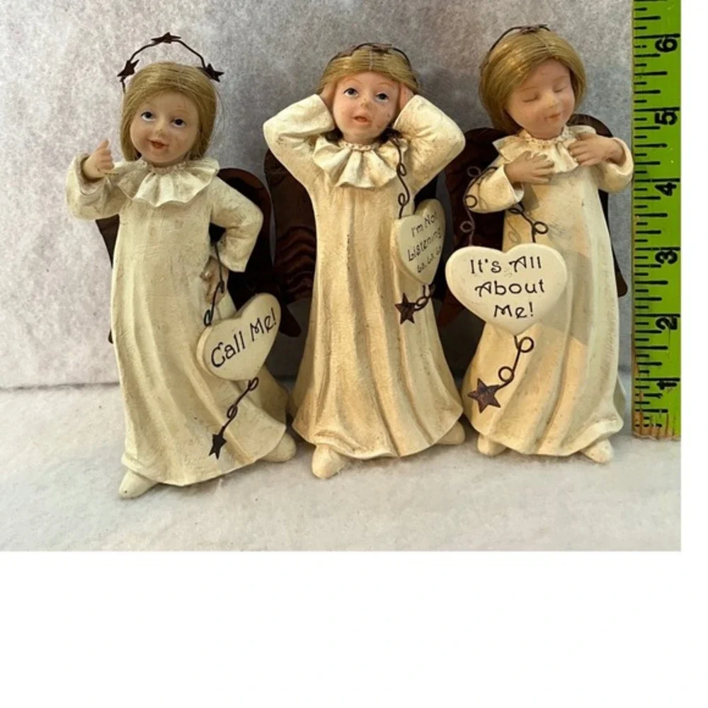 Unbranded‎ Sassy Angel Figurine Set 3pc Cream Good Humorous Rustic Decor 5.5in - Picture 5 of 6
